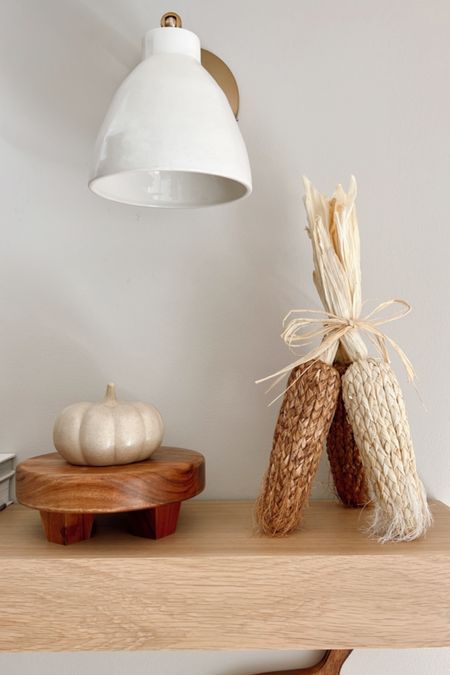 Cute fall shelf decor! I picked up some cute fall items from target to decorate my kitchen shelves with - I’m loving this woven corn and the ceramic pumpkin is so cute, too! 

#LTKunder50 #LTKSeasonal #LTKhome