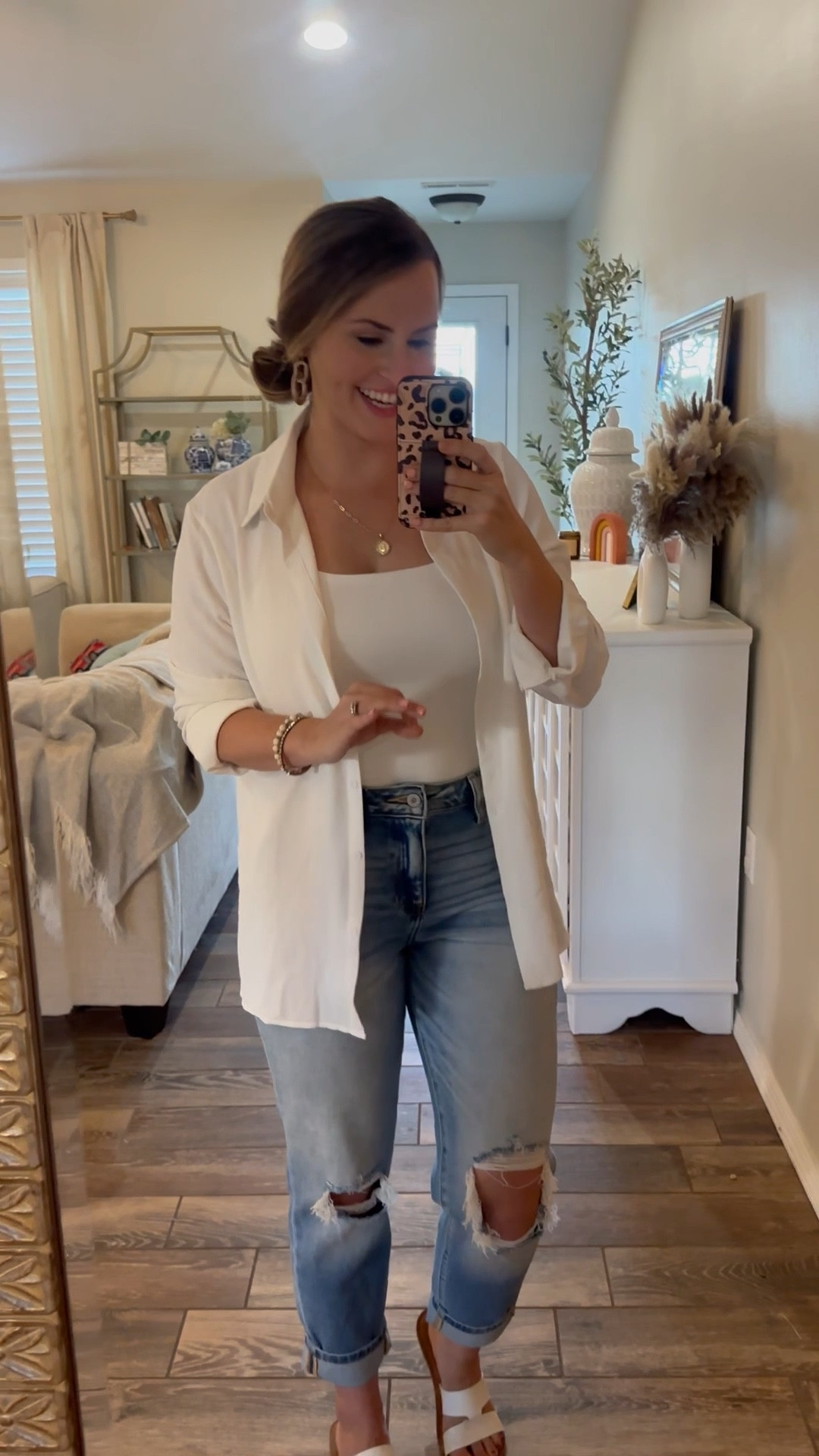 Pink lily haul- fall new arrivals! 
Use code Dorothy20 for 20% off! 
White square neck bodysuit, distressed mom jeans are pink lily, white button down & sandals are from Amazon. 
Linked below. 

#LTKunder50 #LTKCon #LTKSeasonal