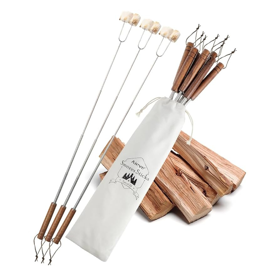 AIEVE 10 Pcs Marshmallow Roasting Sticks, Smores Sticks for Fire Pit, Extendable Stainless Steel ... | Amazon (US)
