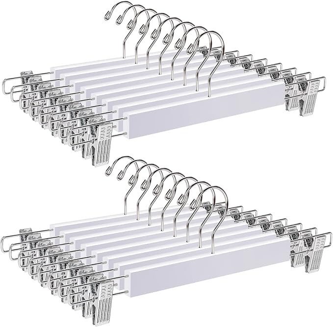 Amber Home 14.17" Solid White Wooden Pant Skirt Hangers 24 Pack, Bottom Hangers for Slacks Trouse... | Amazon (US)