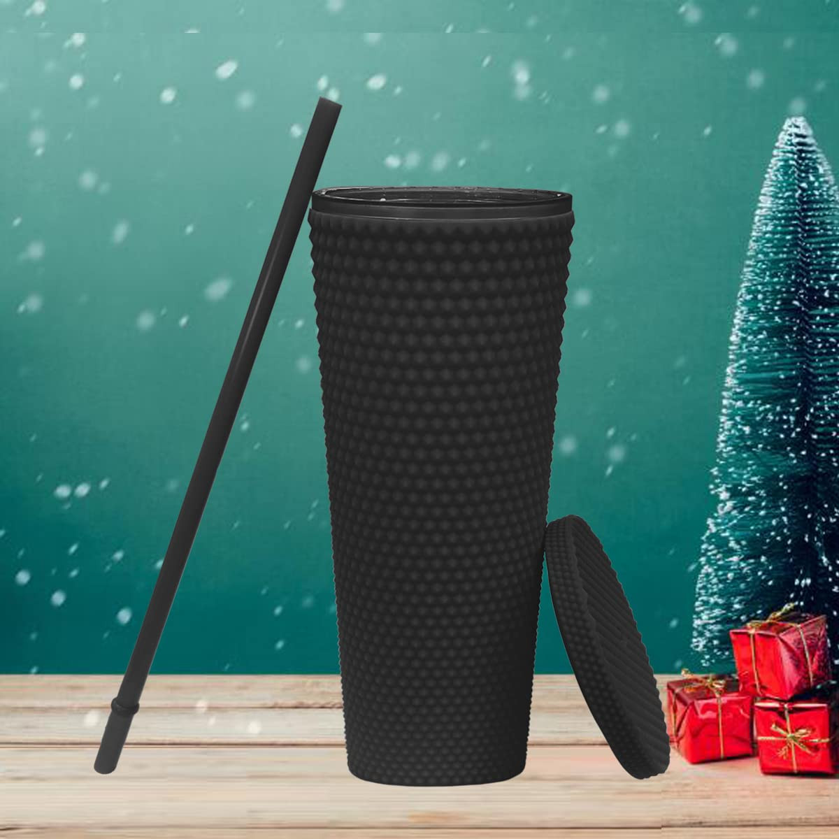 24oz Fully Studded Tumbler.Matte Black Studded Tumbler with Lid and Straw.Reusable Double Walled ... | Amazon (US)