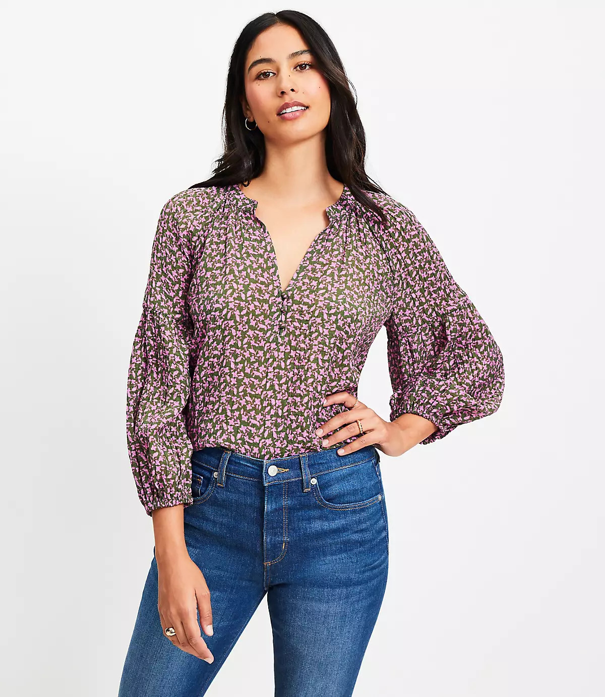 Floral Billow Sleeve Blouse | LOFT
