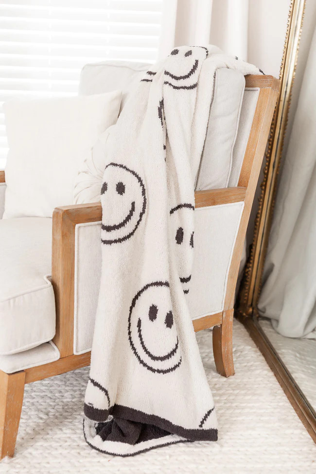 Make Me Believe Dark Grey Smiley Blanket | Pink Lily