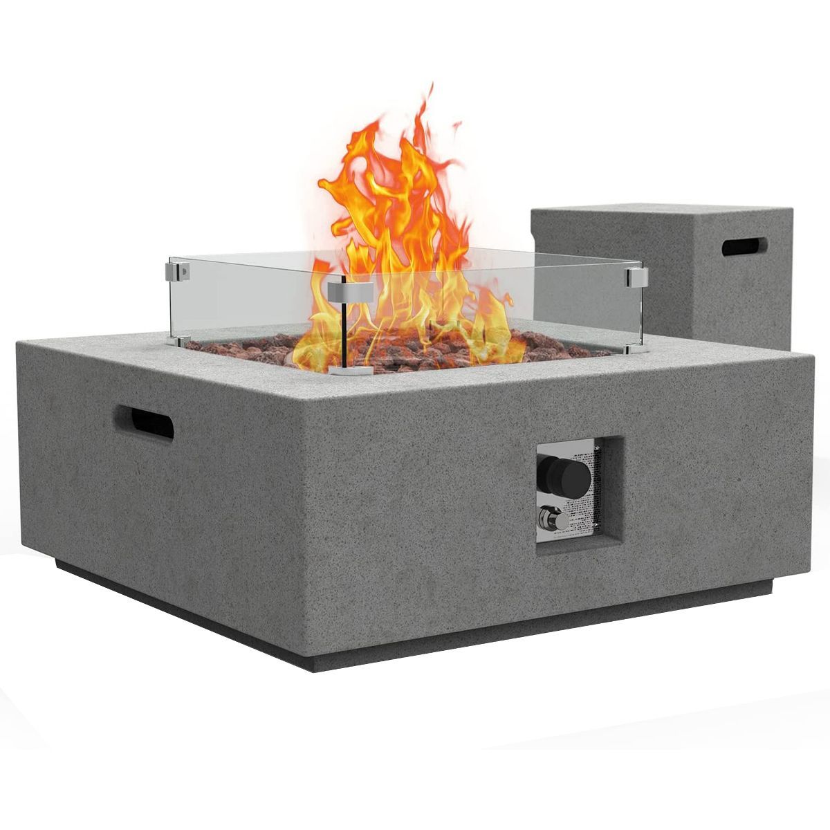 ESSENTIAL LOUNGER 35" Large Square Concrete Outdoor 50,000 BTU Firepit Table with Propane Tank Co... | Target