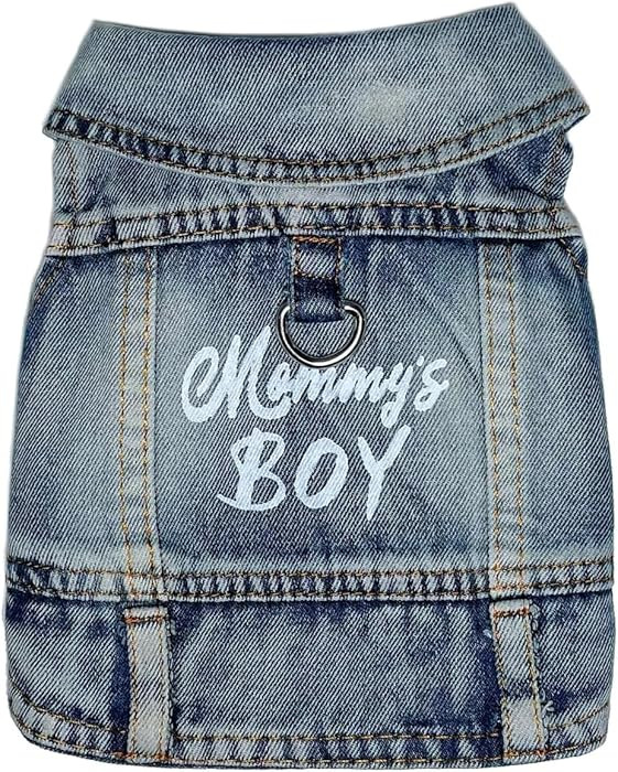 Dog Jeans Jacket Mommy's Boy Denim,Breathable Cotton Blue Pet Coat for Puppy Small Dogs Classic O... | Amazon (US)