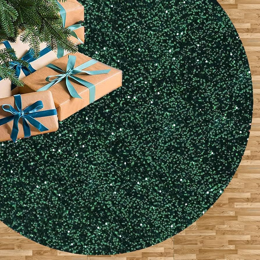 46 Inches Emerald Green Sequin Velvet Christmas Tree Skirt Sparkle Tree Mat Christmas Decorations... | Amazon (US)