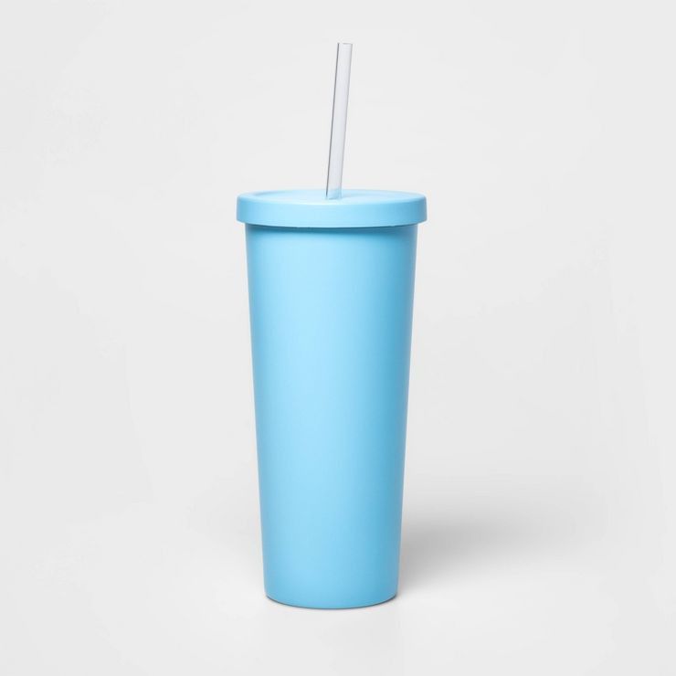 20oz Stainless Steel Tumbler with Straw Light Blue - Sun Squad™ | Target