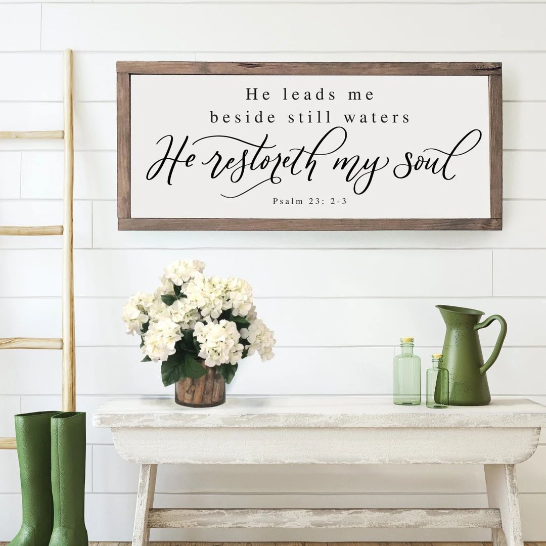 He Leads Me Beside Still Waters Wood Framed Sign Bible Verse - Etsy | Etsy (US)