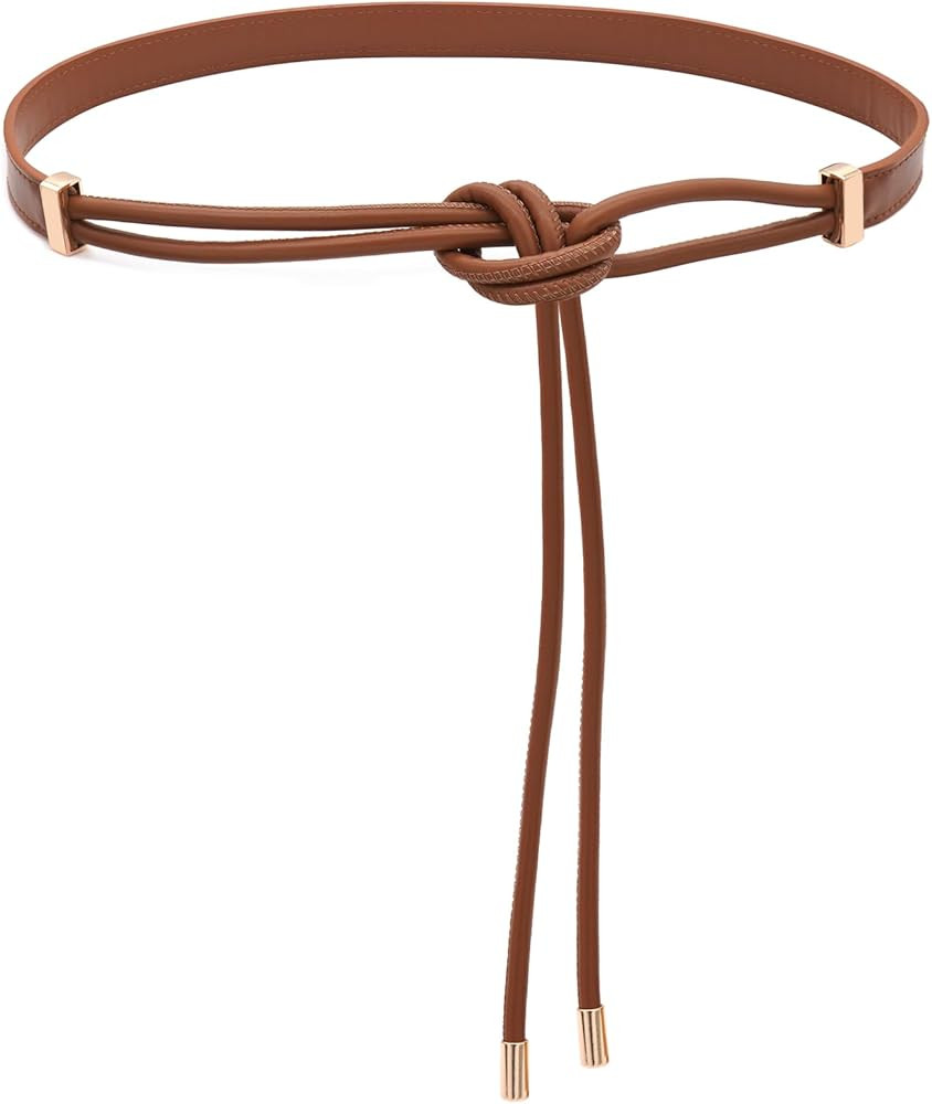 PU Leather Skinny Belts for Women Knotted Thin Waist Belt for Dresses | Amazon (US)