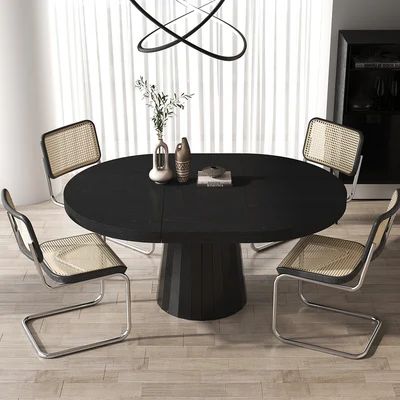Japandi 39"-55" Extendable Dining Table 6-Seater Black Oval&Round Table Pedestal-Homary | Homary
