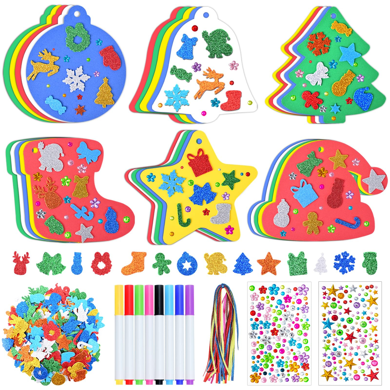 Christmas Crafts for Kids, 270 Pcs Christmas Foam Stickers Kit, 6 Styles Xmas Form Crafts Hanging... | Amazon (US)