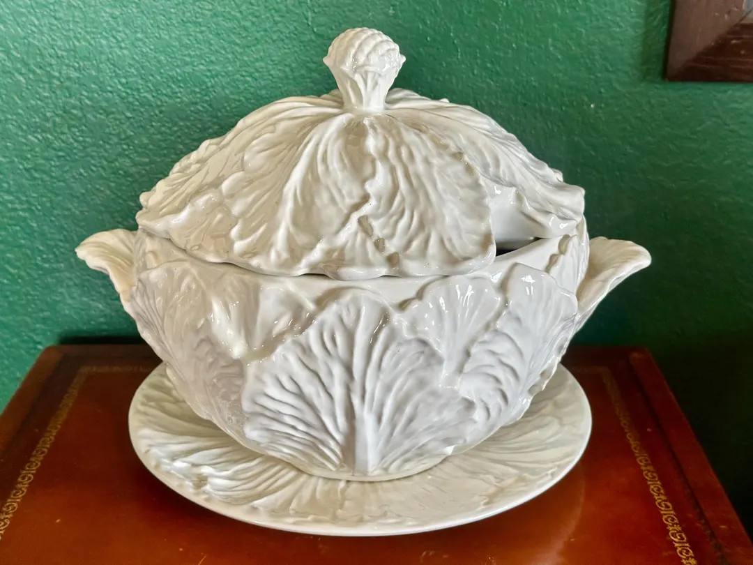 Vintage Whittier Pottery, HUGE 5 Qt Cabbage Shaped Soup Tureen, 1978, 3 Piece Set | Etsy (Global)