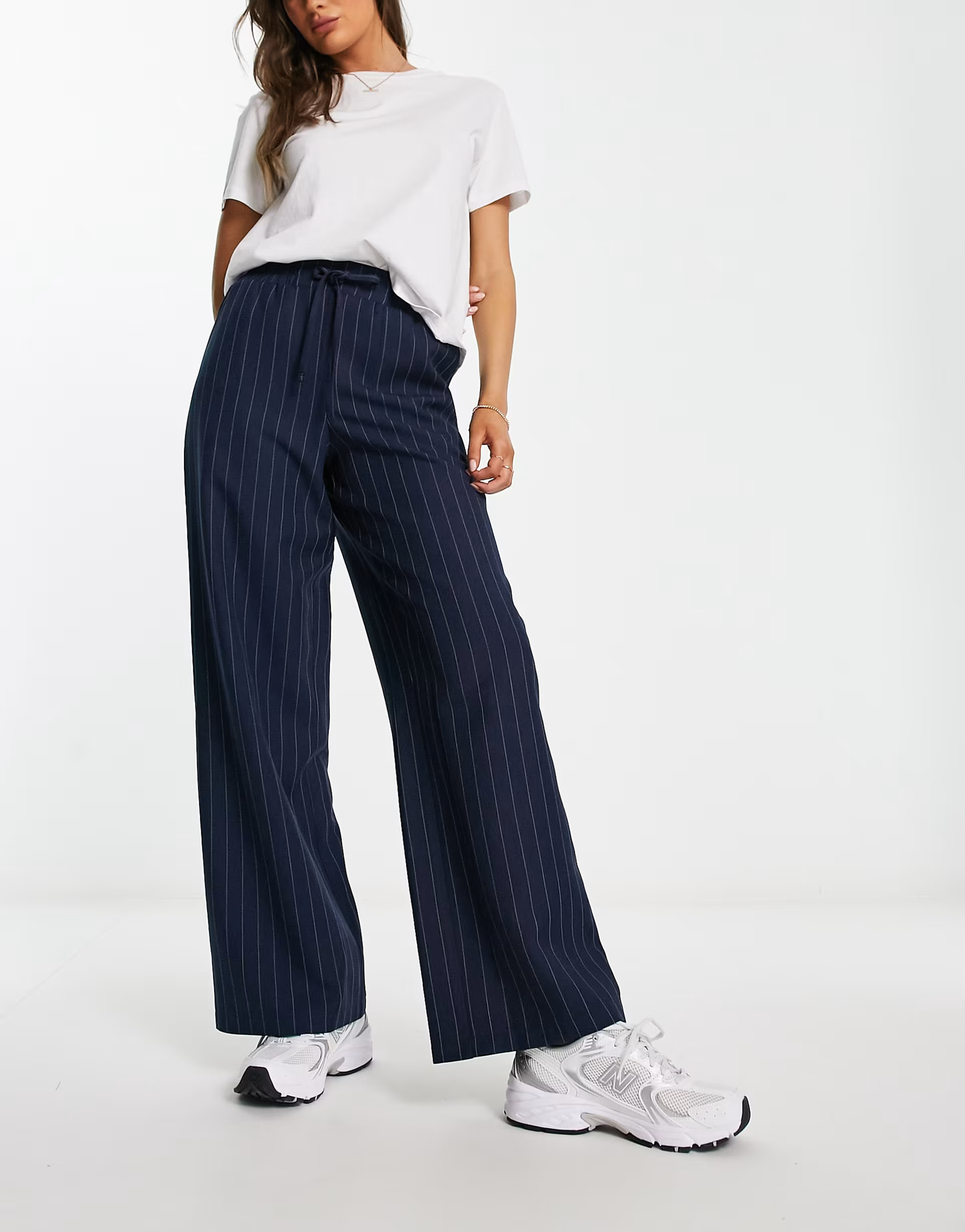 ASOS DESIGN pull on pants in navy stripe | ASOS (Global)