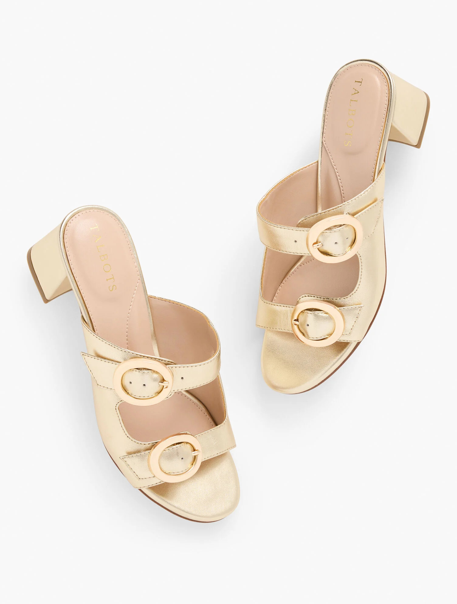 Millie Straps Metallic Nappa Block Heel Sandals | Talbots