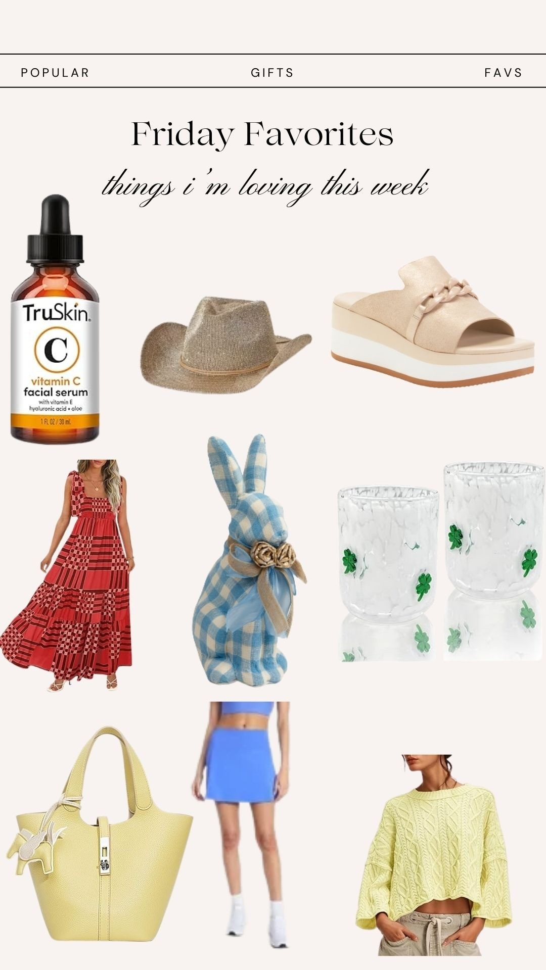 Things Im loving this week.Easter, spring, spring looks 2026, sandals, rodeo season, slides, serum, vitamin c, sundress, shamrock glasses, st. Patrick's day, holidays, purses, handbags, athletic skorts, athleisure,

#LTKootd #LTKSeasonal #LTKActive