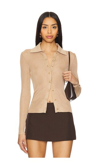 Nealie Ribbed Polo in Tan | Revolve Clothing (Global)