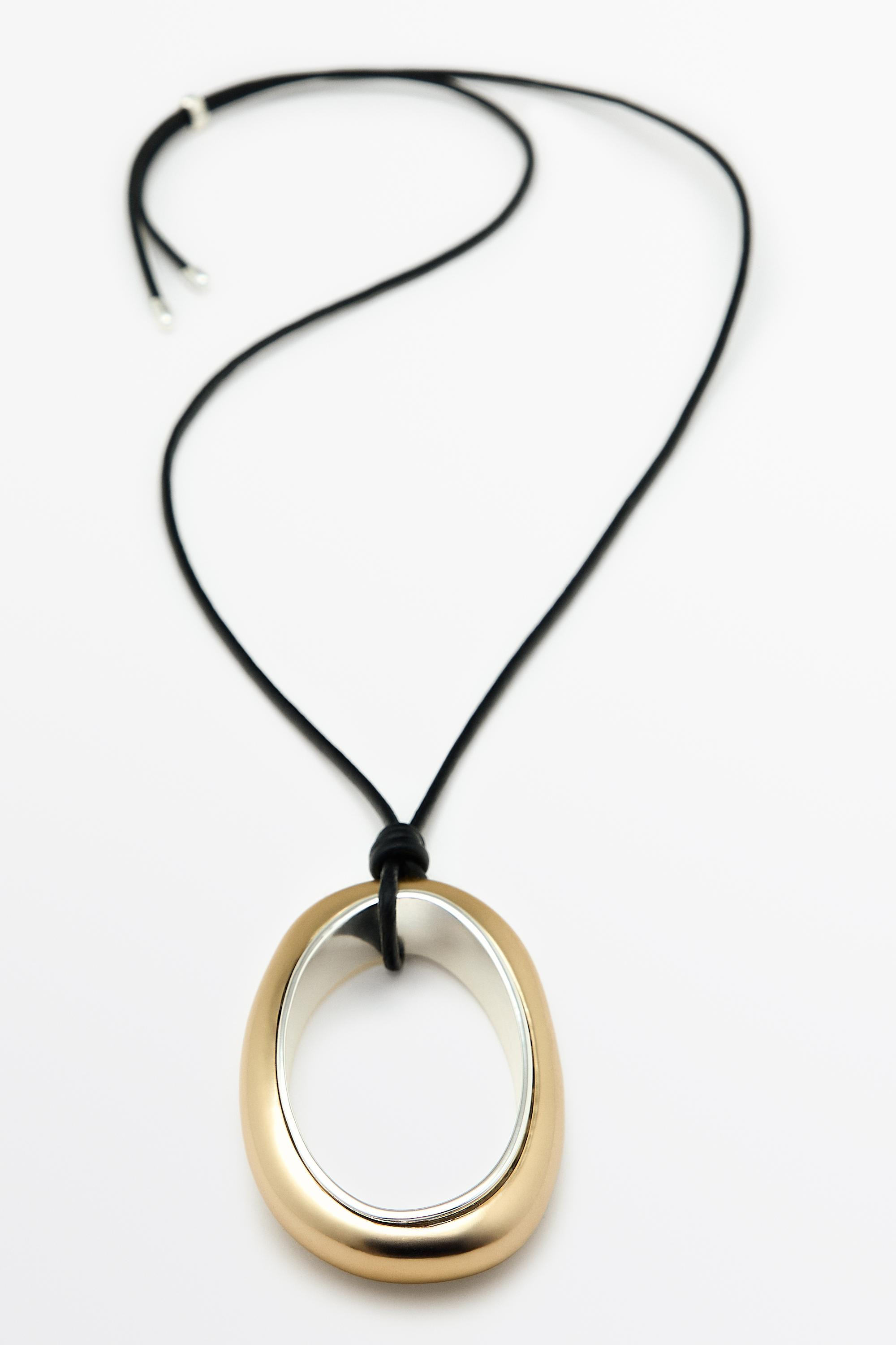 Leather cord necklace with oval pendant | Massimo Dutti UK