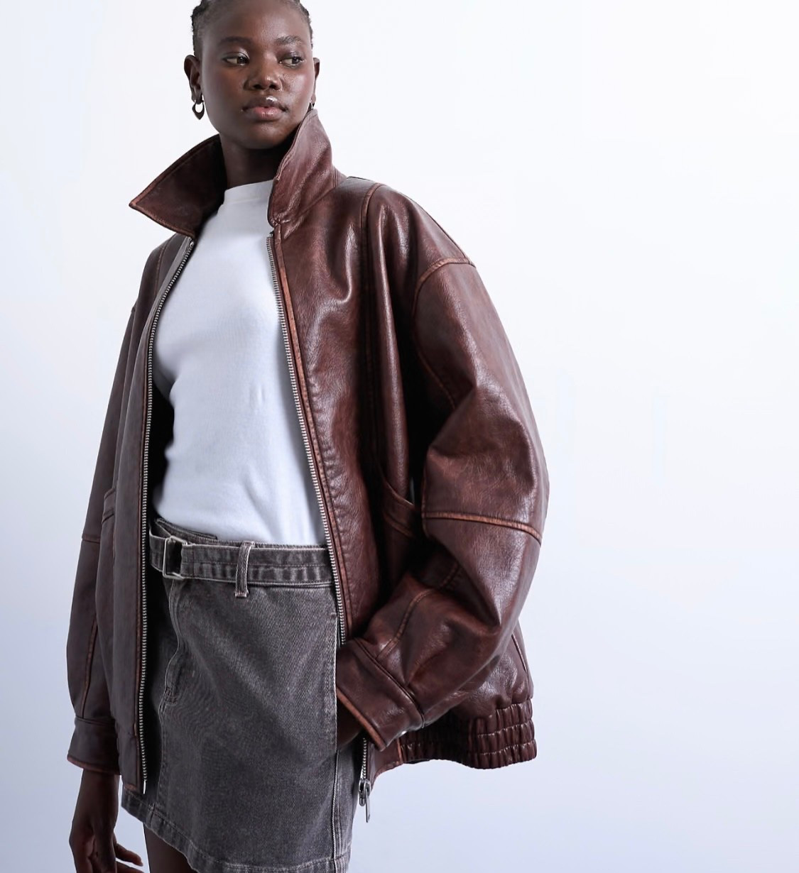 Topshop super oversized faux leather contrast heavy wash bomber jacket in brown

#LTKGiftGuide #LTKSaleAlert #LTKootd