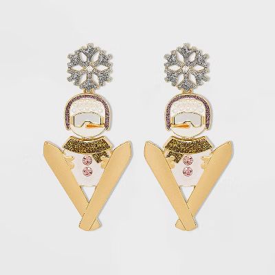 SUGARFIX by BaubleBar Skiing Snowmen Drop Earrings - Metallic Gold | Target