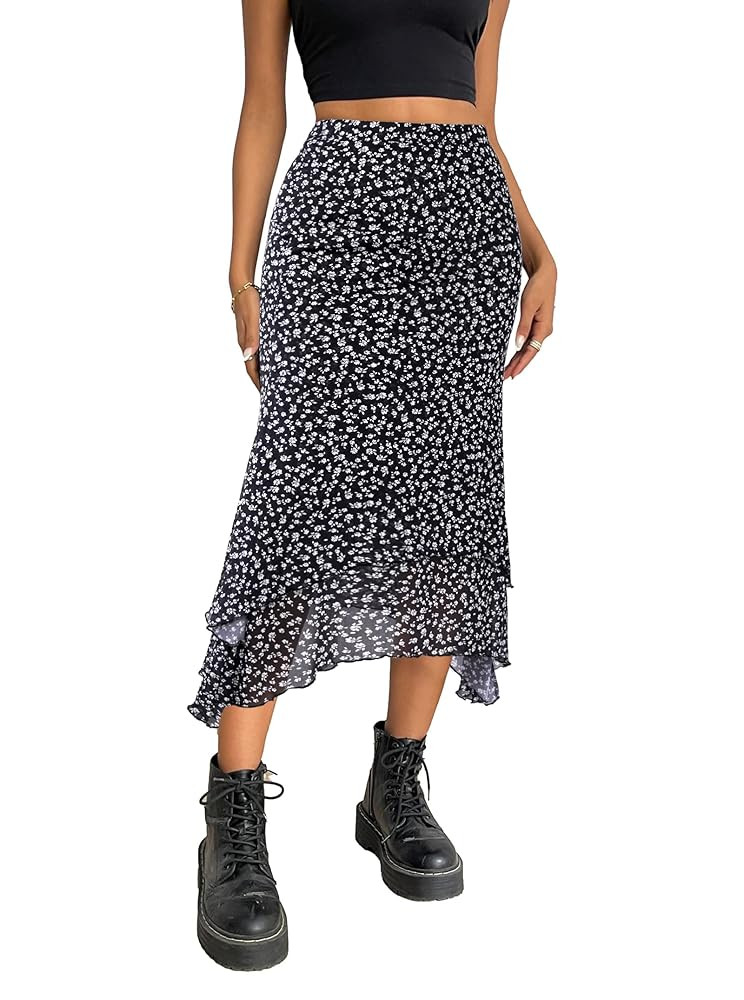 Avanova Women Mesh Asymmetrical Mermaid Midi Skirt High Waist Fishtail Long Skirt | Amazon (US)