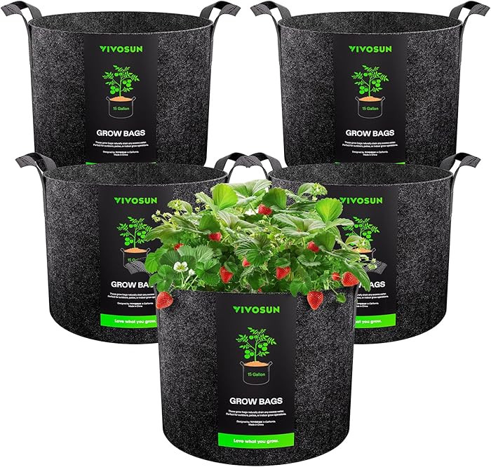 VIVOSUN 5-Pack 15 Gallon Plant Grow Bags, Heavy Duty Thickened Nonwoven Fabric Pots with Handles | Amazon (US)