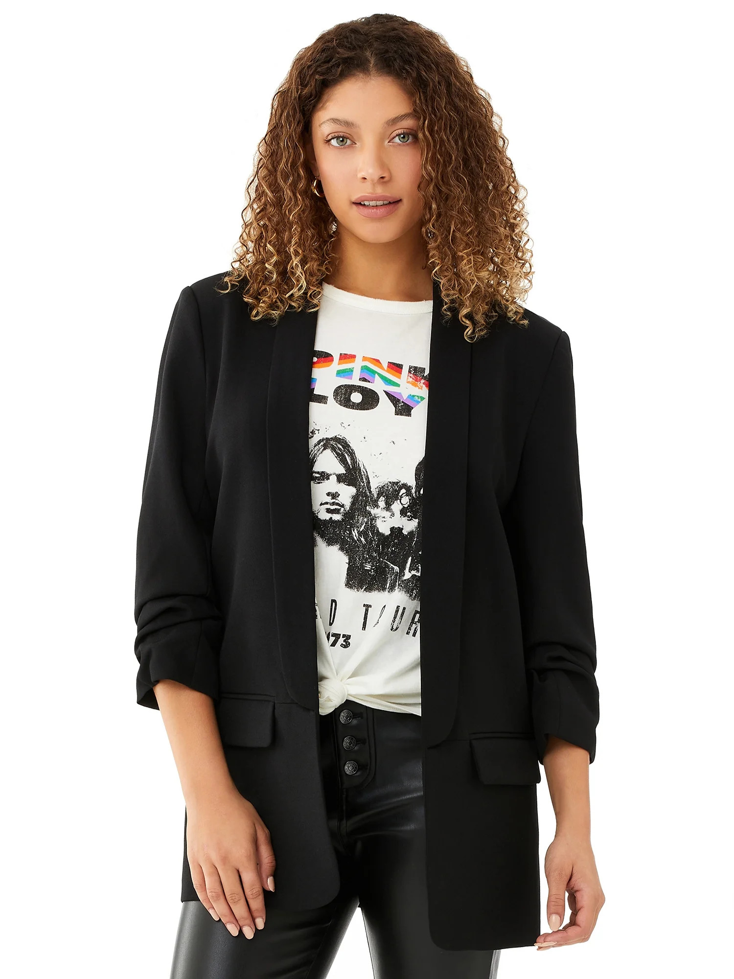 Scoop Womenâs Boyfriend Blazer with Scrunch Sleeves - Walmart.com | Walmart (US)