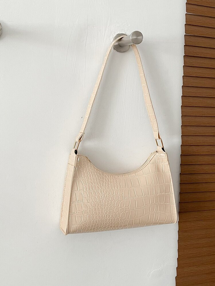 Croc Embossed Shoulder Baguette Bag | SHEIN