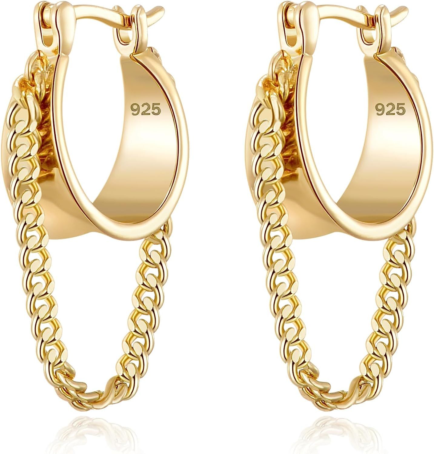 Ritach 925 Sterling Silver Small Huggie Hoop Earrings for Women Trendy 14K Gold Plated Chain Hoop... | Amazon (US)