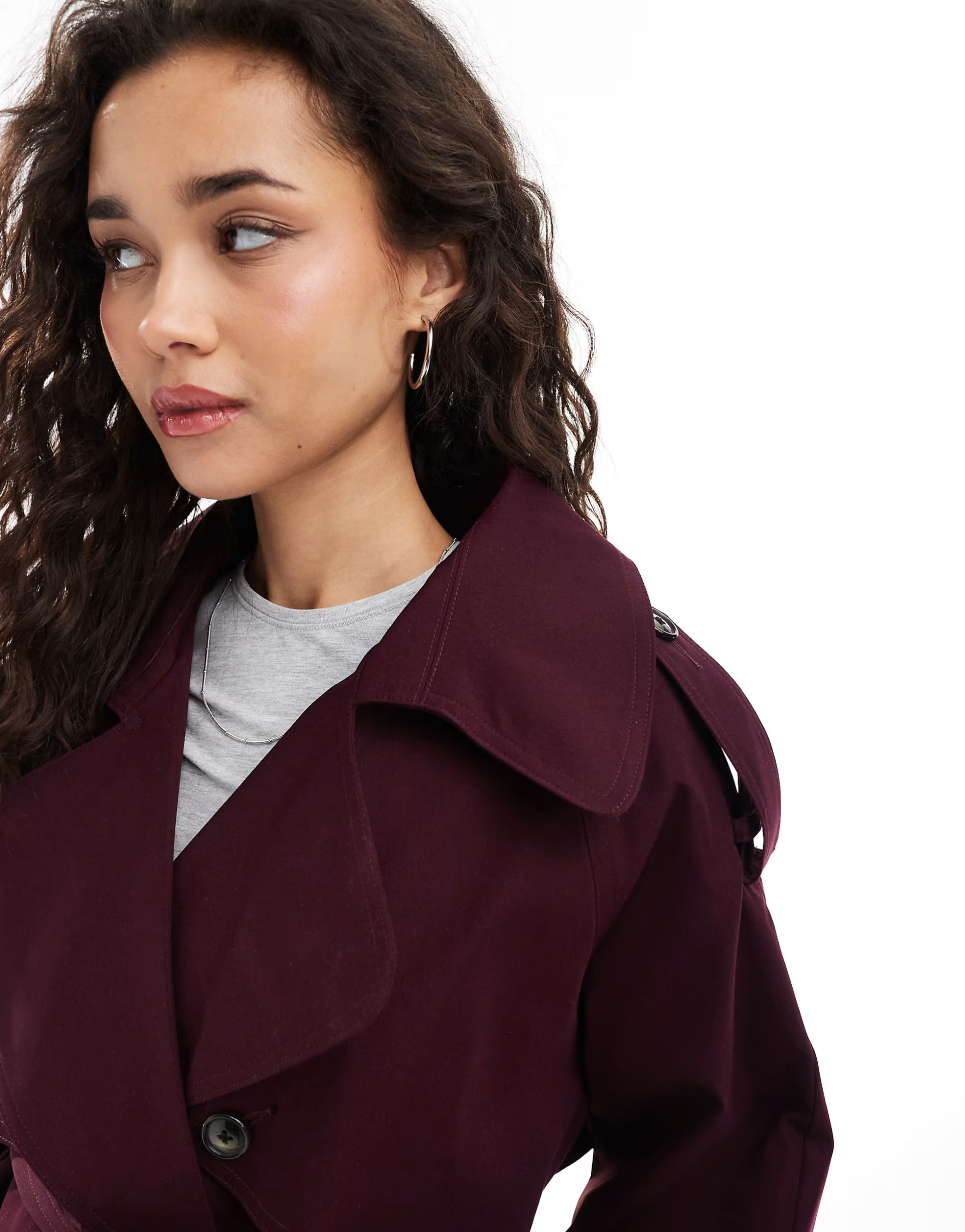 ASOS DESIGN oversized short trench coat with belt in burgundy | ASOS | ASOS (Global)