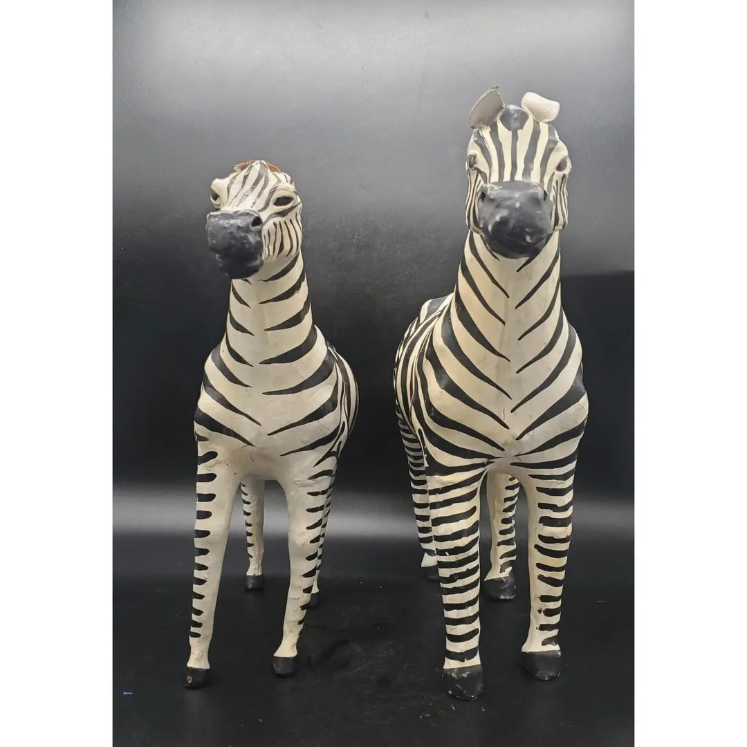 Set of 2 Paper Mache Zebra Figurine Statue Decor Leather Ears Safari 14" - Etsy | Etsy (US)