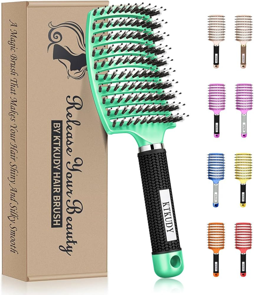 KTKUDY Detangling Brush Boar Bristles Hairbrush Make Hair Shiny & Healthier Curved and Vented Det... | Amazon (US)