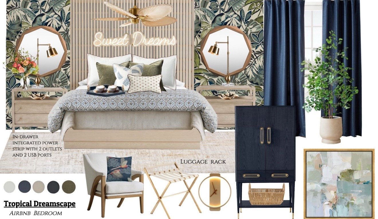 Inspired by lush island landscapes, this design blends cool ocean blues, vibrant jungle greens, and sun-kissed touches of orange, bringing a refreshing yet cozy vibe. Warm wood accents add a natural elegance, creating the perfect balance between relaxation and adventure.

Picture yourself unwinding in this dreamy retreat where every detail whispers tropical bliss. 🌿🏝️

#TropicalEscape #DreamyRetreat #AirbnbDesign #IslandVibes

#LTKStyleTip #LTKSaleAlert #LTKHome

#LTKgrwm #LTKdayinmylife #LTKstorytime