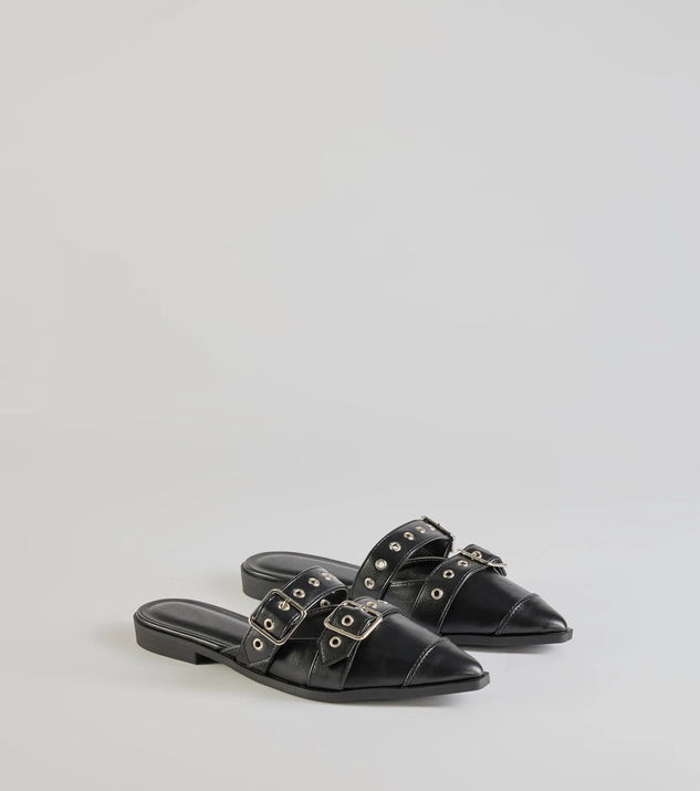 Edgy Flair Faux Leather Buckle Strap Flats | Windsor Stores