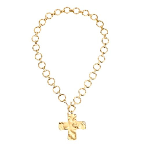 Mikovivi Hammered Cross Necklace, Chunky Statement Gold Cross Chain Necklace Gold Bold Cross Pendant Necklace Hammered Chunky Thick Necklace for Women Fashion Jewelry Accessories | Amazon (US)