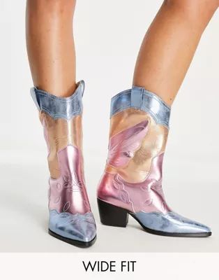 Public Desire Wide Fit Howdy western boots in metallic mix | ASOS (Global)