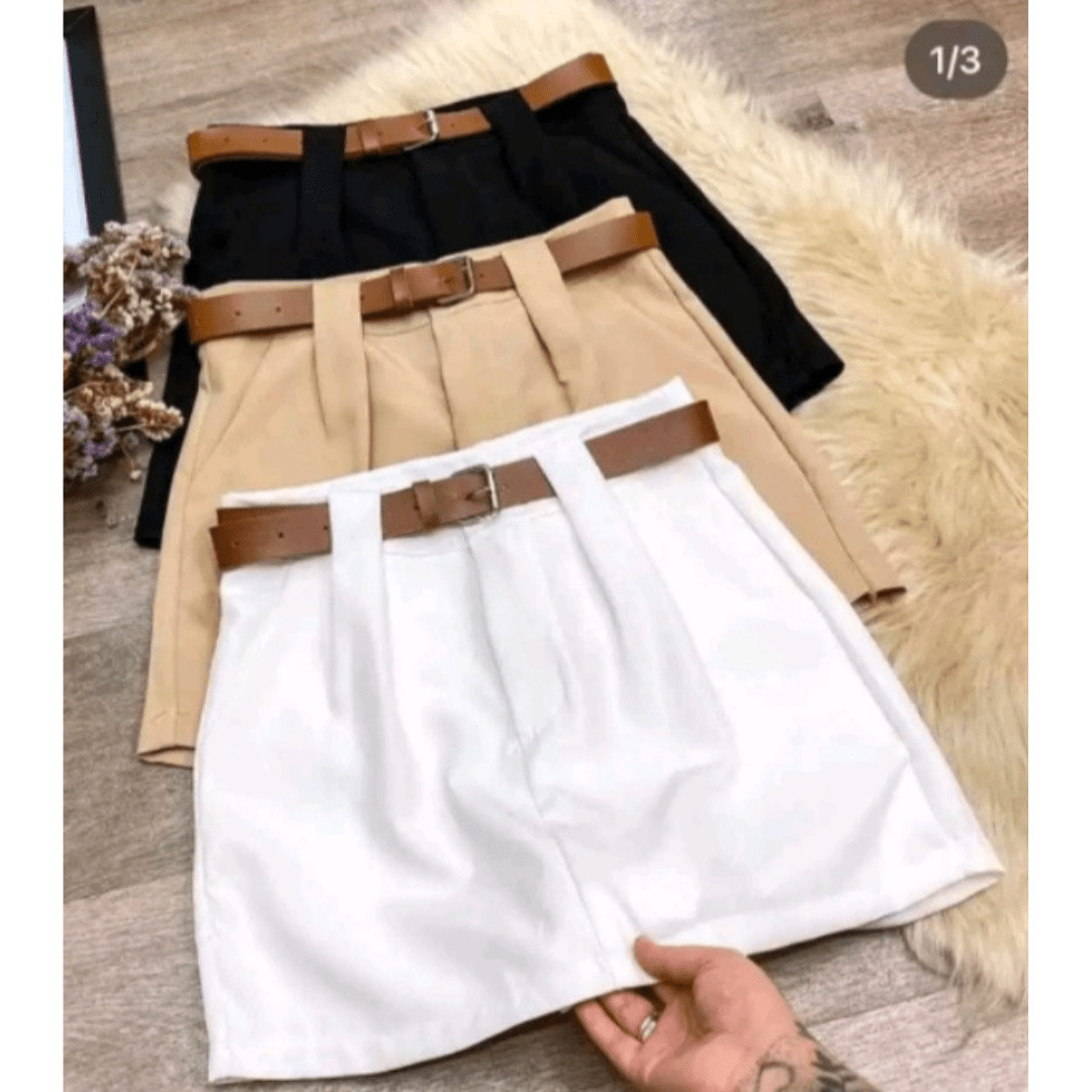 SHORTS SAIA DE ALFAITARIA COM CINTO | SHEIN