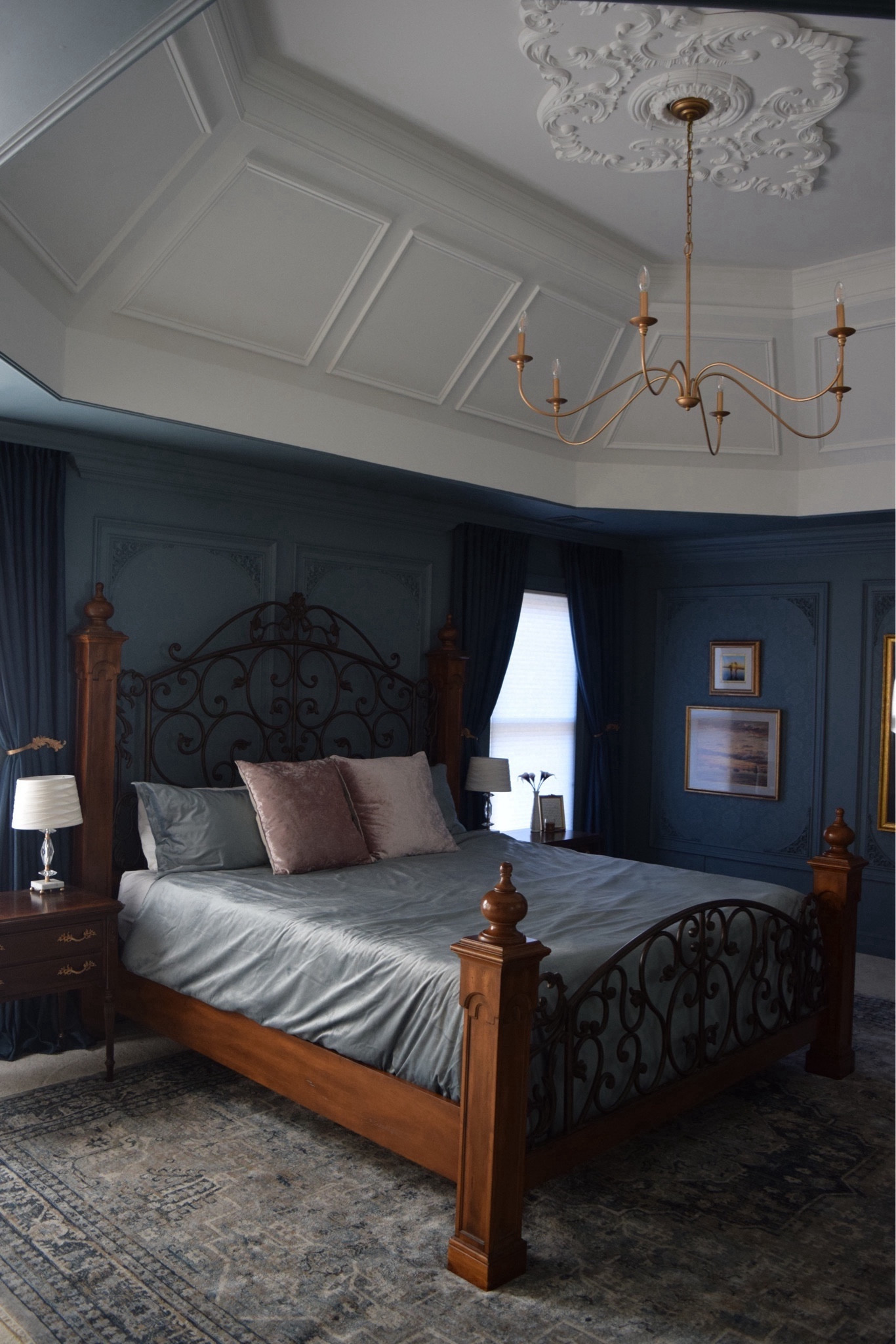 Traditional bedroom. Box trim layered with textured, paintable wallpaper. 

#LTKfindsunder100 #LTKhome #LTKfindsunder50