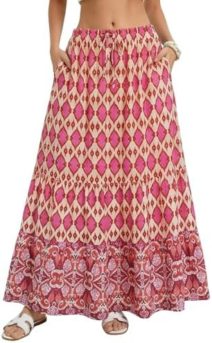 Kate Kasin Women Summer Boho Maxi Skirt, Floral Flowy Long Skirts, Trendy Beach Vacation Outfit w... | Amazon (US)
