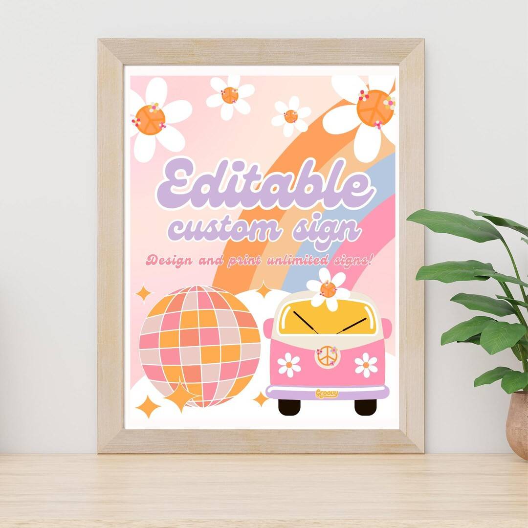 Groovy Birthday Editable Sign Party Boho Retro Groovy Hippie Birthday Daisy Custom Sign Design an... | Etsy (US)