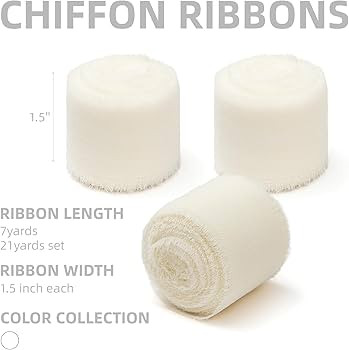 3 Rolls Cream White Handmade Chiffon Ribbon,1.5" x 21Yd Frayed Fringe Silk Ribbons (3 Rolls *7Yd)... | Amazon (US)