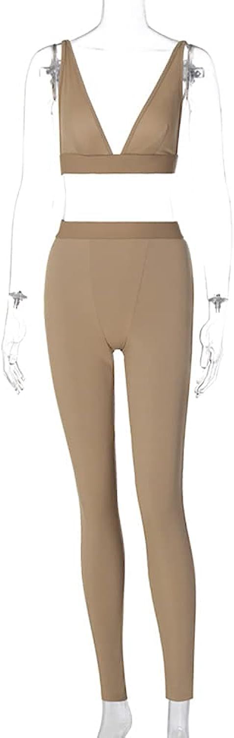 ZFLM Sleeveless V-Neck Crop Tops Leggings 2 Pieces Set Winter Women Fashion Streetwear Outfits Sp... | Amazon (US)