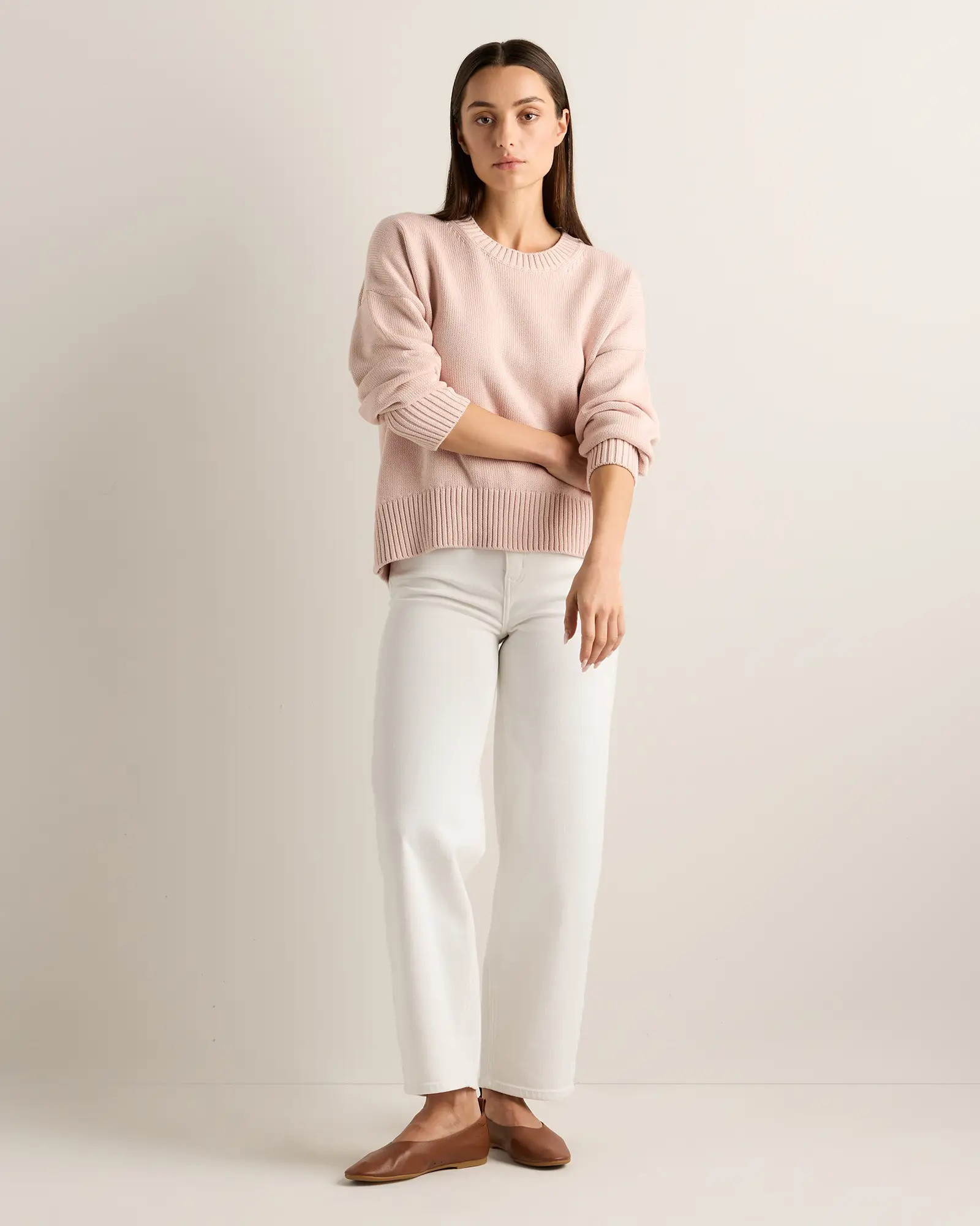 100% Organic Cotton Boyfriend Crew Sweater in Shell Pink | Quince