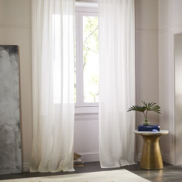 Sheer Belgian Flax Linen Curtain, Ivory, 48""x84"" | West Elm (US)