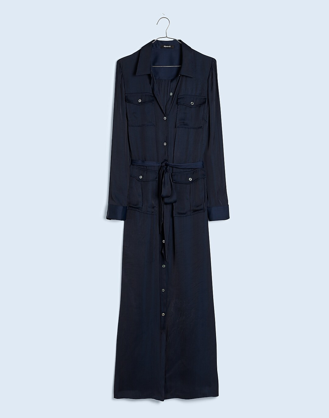 Button-Front Utility Shirtdress in Satin | Madewell