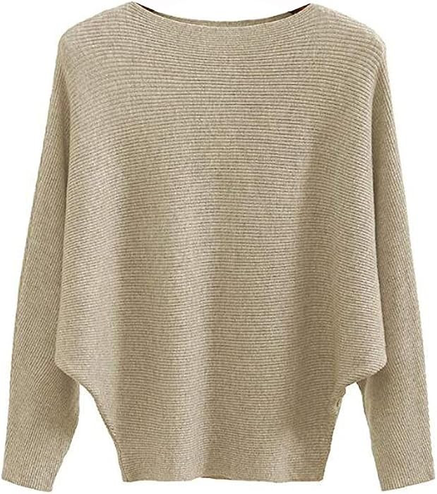 Boat Neck Batwing Knitted Sweater for Women | Amazon (US)