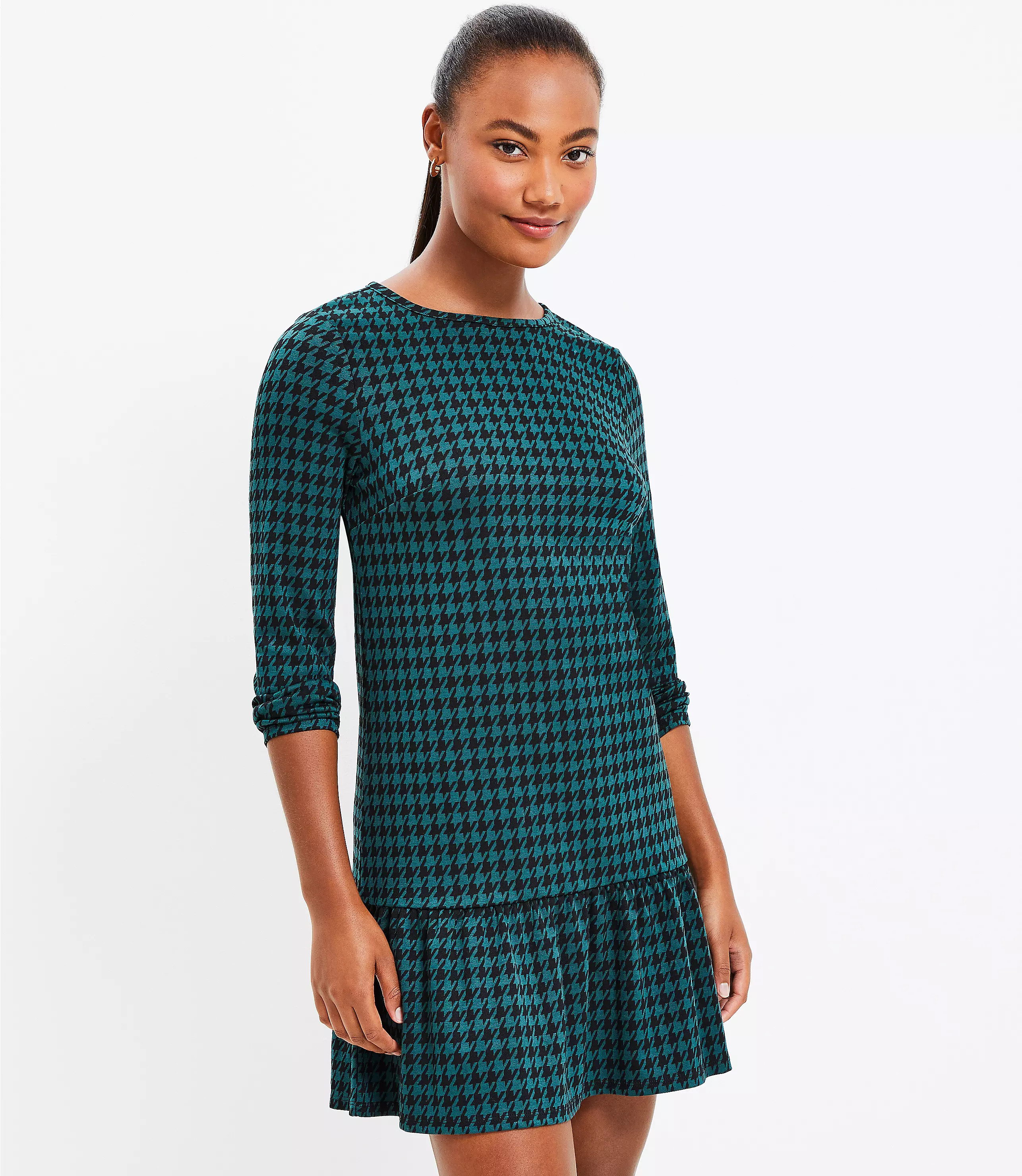 Houndstooth Flounce Swing Dress | LOFT