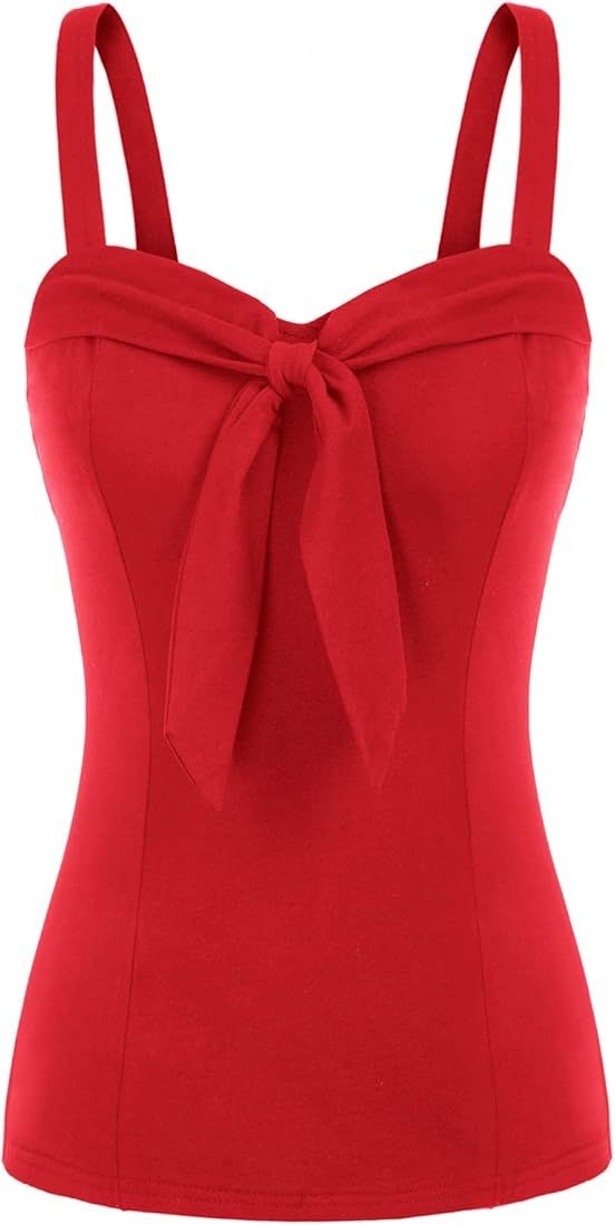 Belle Poque Women's Summer Sleeveless Tie Knot Cute Crop Cami Tank Top 1950s Pinup Tops | Amazon (US)