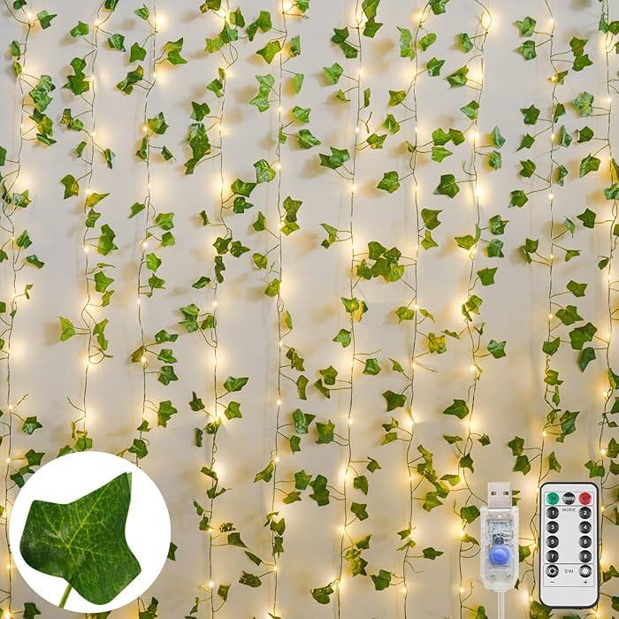 suddus Vines with Light for Bedroom, 200 LED Fairy Lights with Vines, Ivy Curtain Lights for Dorm... | Amazon (US)