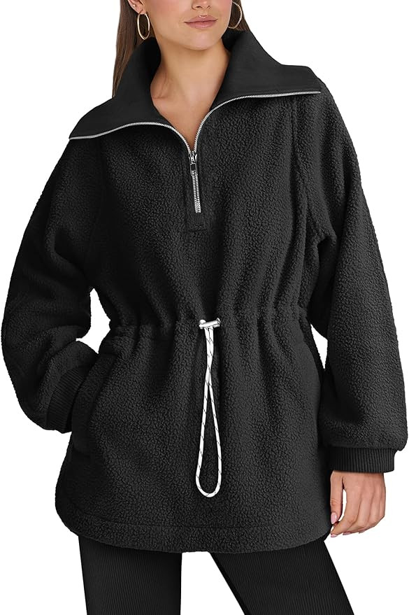 ANRABESS Women Sherpa Fleece Sweatshirt Half Zip Pullover Casual Warm Fuzzy Sweater Coat 2024 Fal... | Amazon (US)