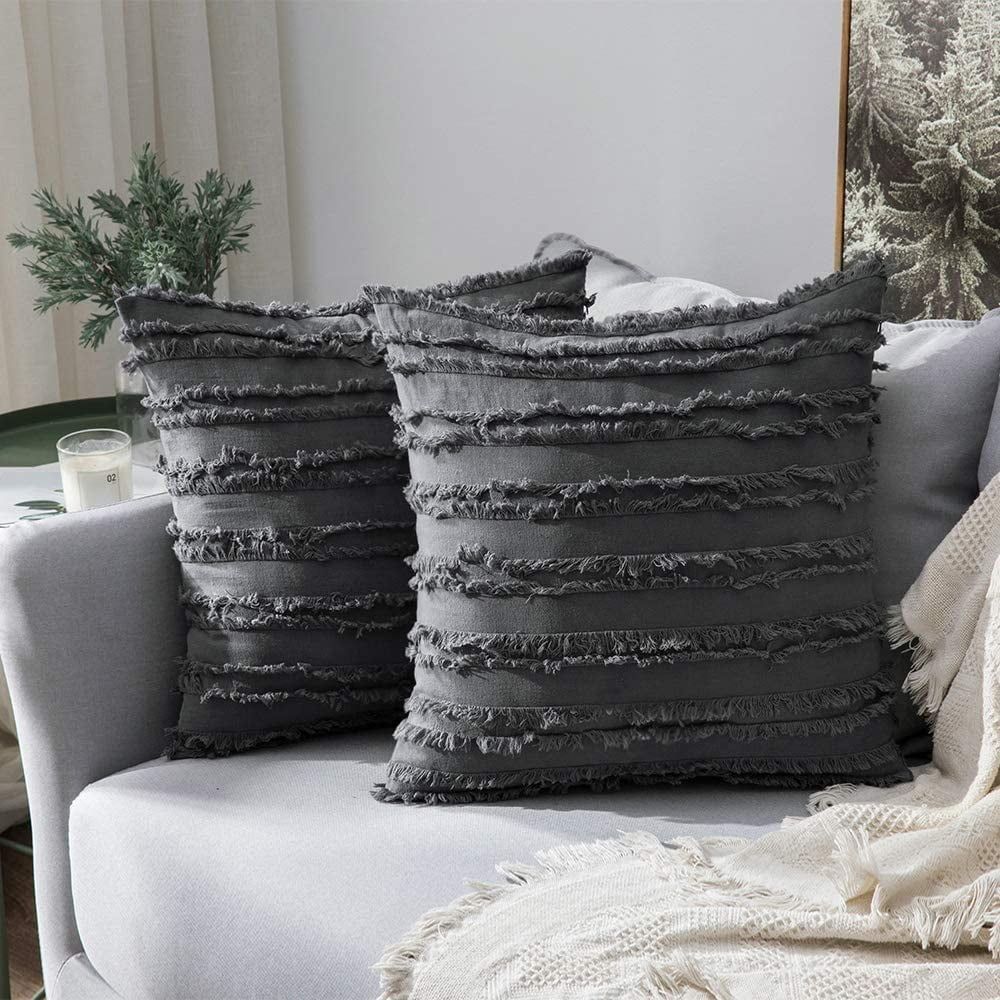 DecorX Set of 2 Decorative Boho Throw Pillow Covers Cotton Linen Striped Jacquard Pattern Cushion... | Walmart (US)